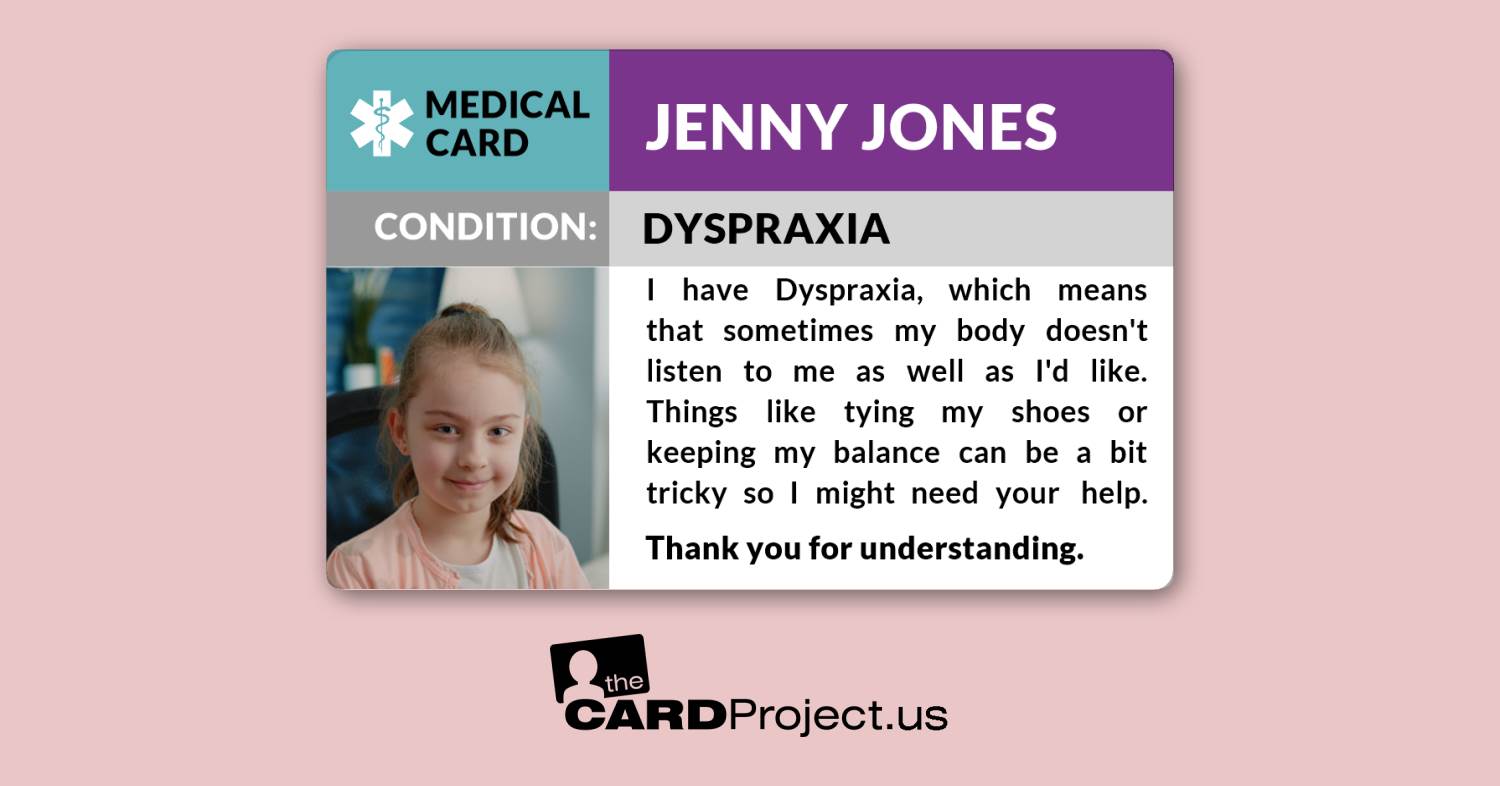 Dyspraxia Photo Medical Card (FRONT)